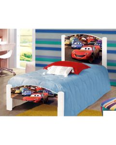 Cama Solteiro Infantil Adesivada Carro com Grade de Proteção e Colchão